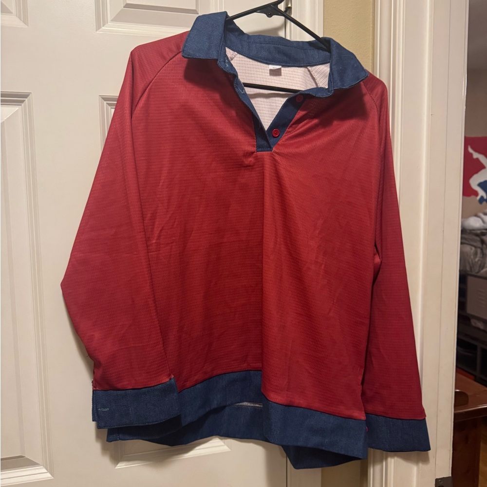 Red and Blue Long Sleeve Polo Shirt